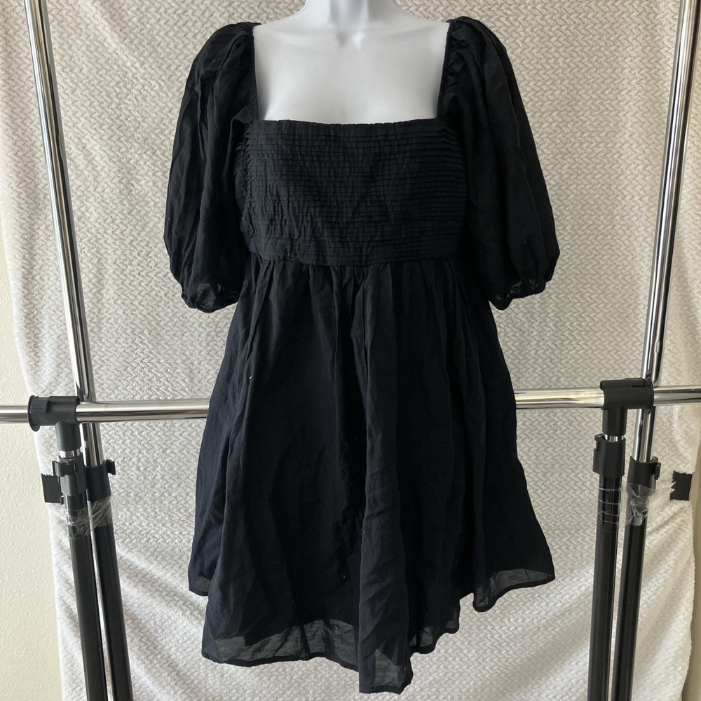 Abercrombie & Fitch Puff Sleeve Mini Dress Black Large Sheer Cottage Whimsigoth